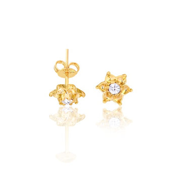 18K Gold Layered Oro Laminado Clear Cubic Zirconia Flower Design Kids Plugs Earrings Wholesale 21.0069/1